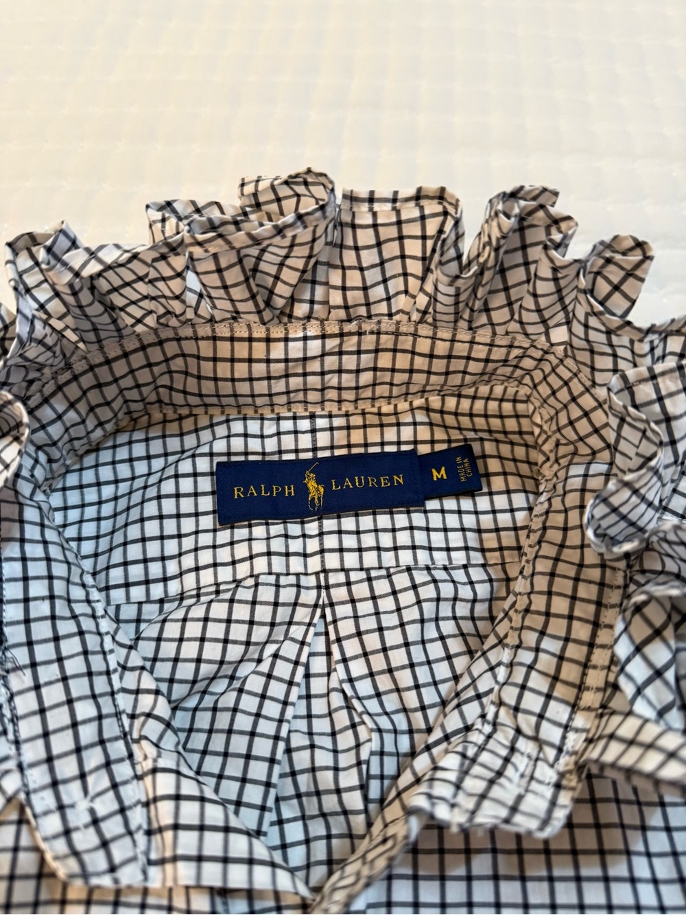 Upcycled Ralph Lauren Black & White Windowpane Cotton Button-Down Shirt - Picture 8 of 9